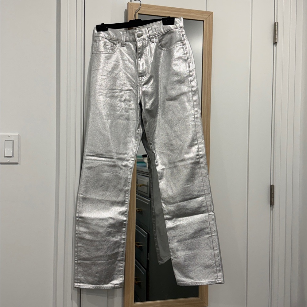 Madewell Metallic Silver Straight Leg Jeans